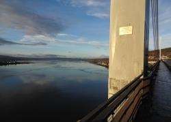 The view over to North Kessock and the Black Isle from the cycle path on the Kessock Bridge.