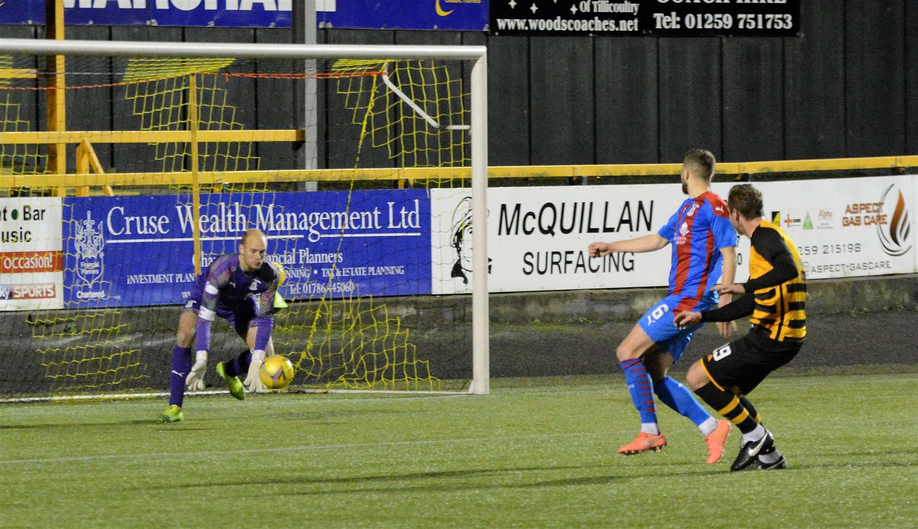 Robert Thomson hits a volley towards goal that Inverness Caledonian Thistle goalkeeper Mark Ridgers spilled for Alloa Athletic's winner.