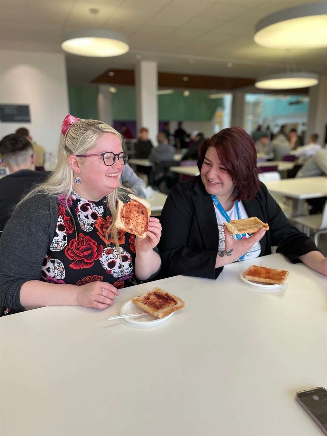 Heather Innes, Highlands and Islands Students’ Association (HISA) regional vice president higher education, and Sophie MacGregor, HISA Inverness assistant, at the breakfast club.