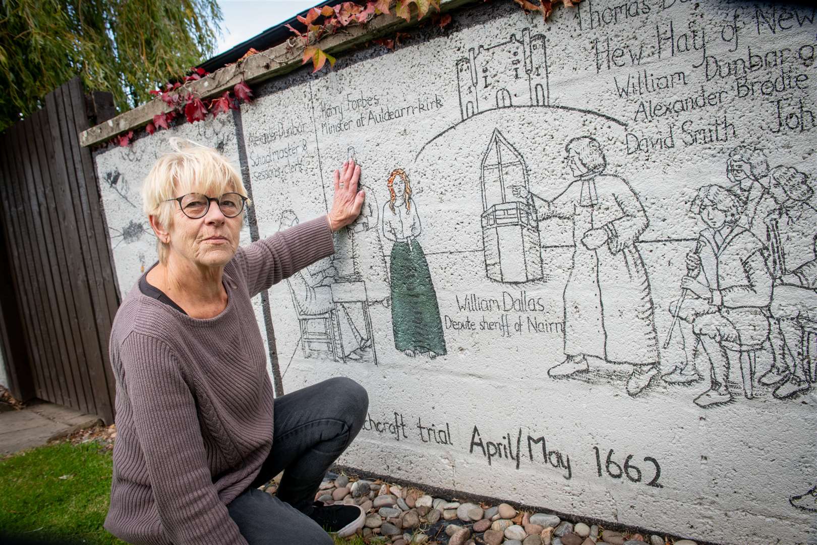 Helen Wright for the Samhain event promo at the Isobel Gowdie Mural. Picture: Callum Mackay..
