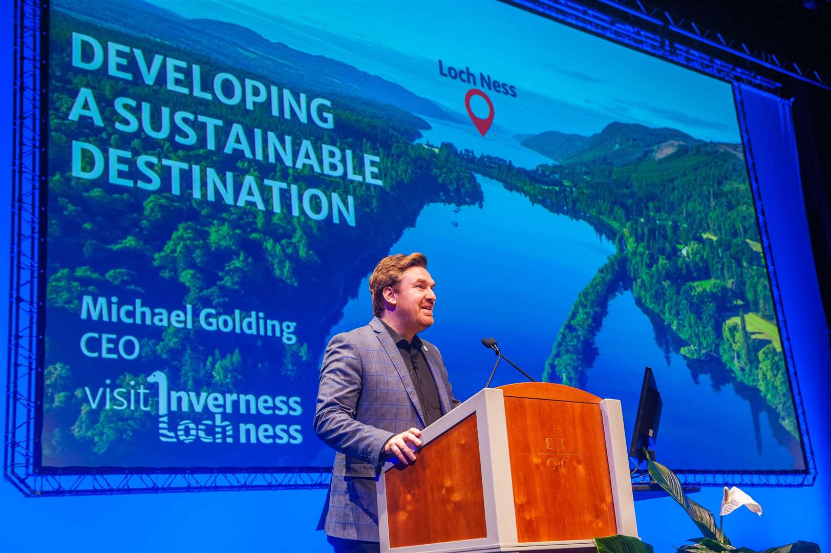 Michael Golding, chief executive of Visit Inverness Loch Ness, addesses a tourism conference. Picture: Simon Williams.