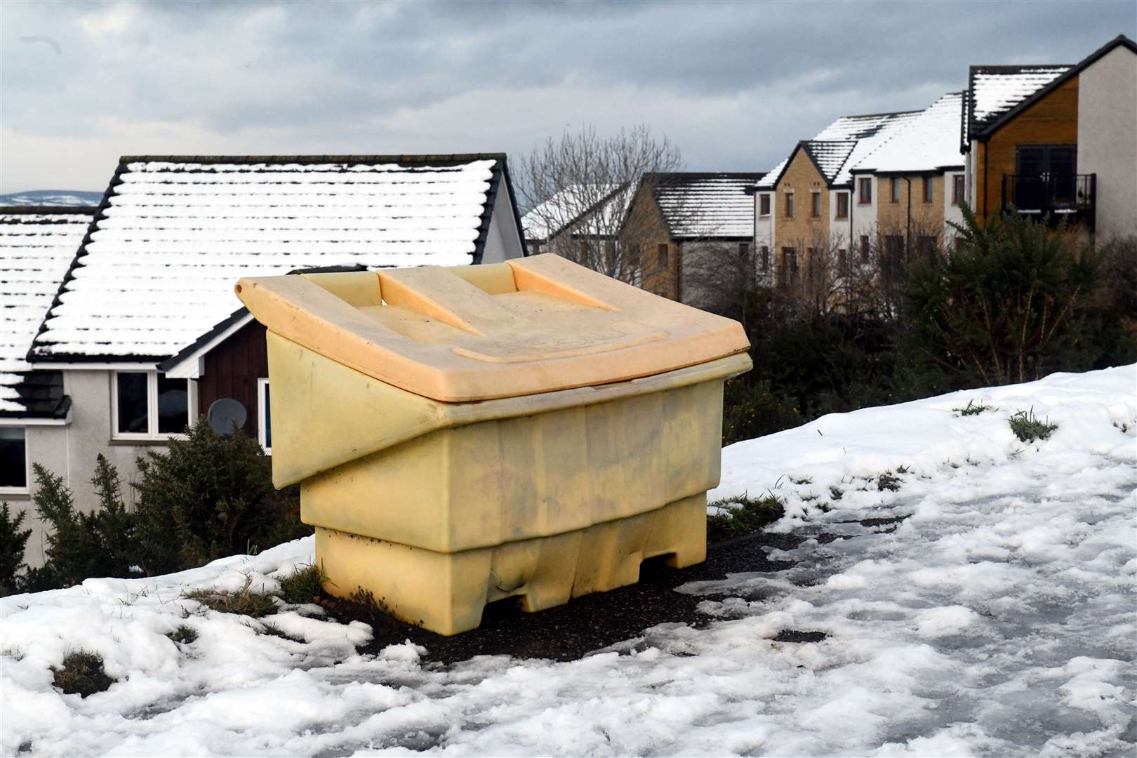 Grit bins in Inverness tend to be yellow boxes in accessible locations. Picture: James Mackenzie