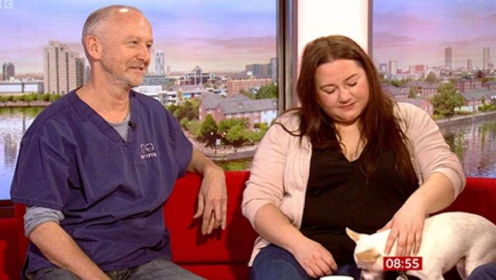 From left: Shaun Opperman from Battersea and Ms Randall (BBC Breakfast/PA)