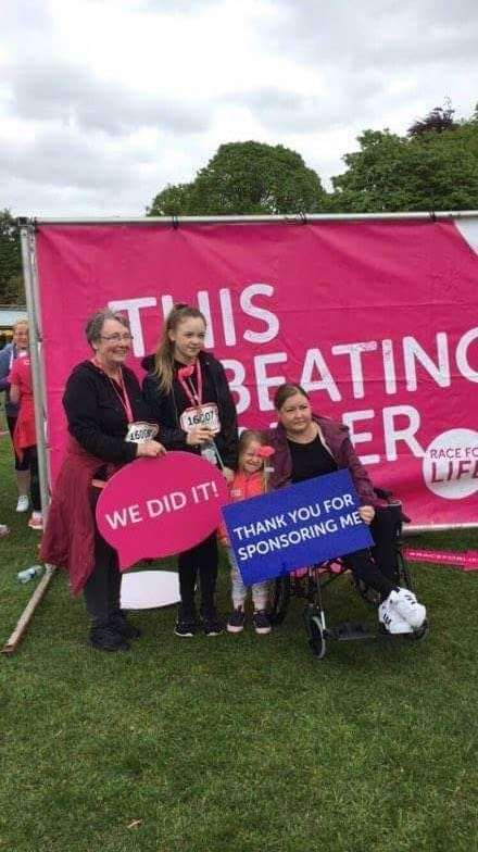 Louise MacKay with her mum and daughters at Race for Life in 2017.