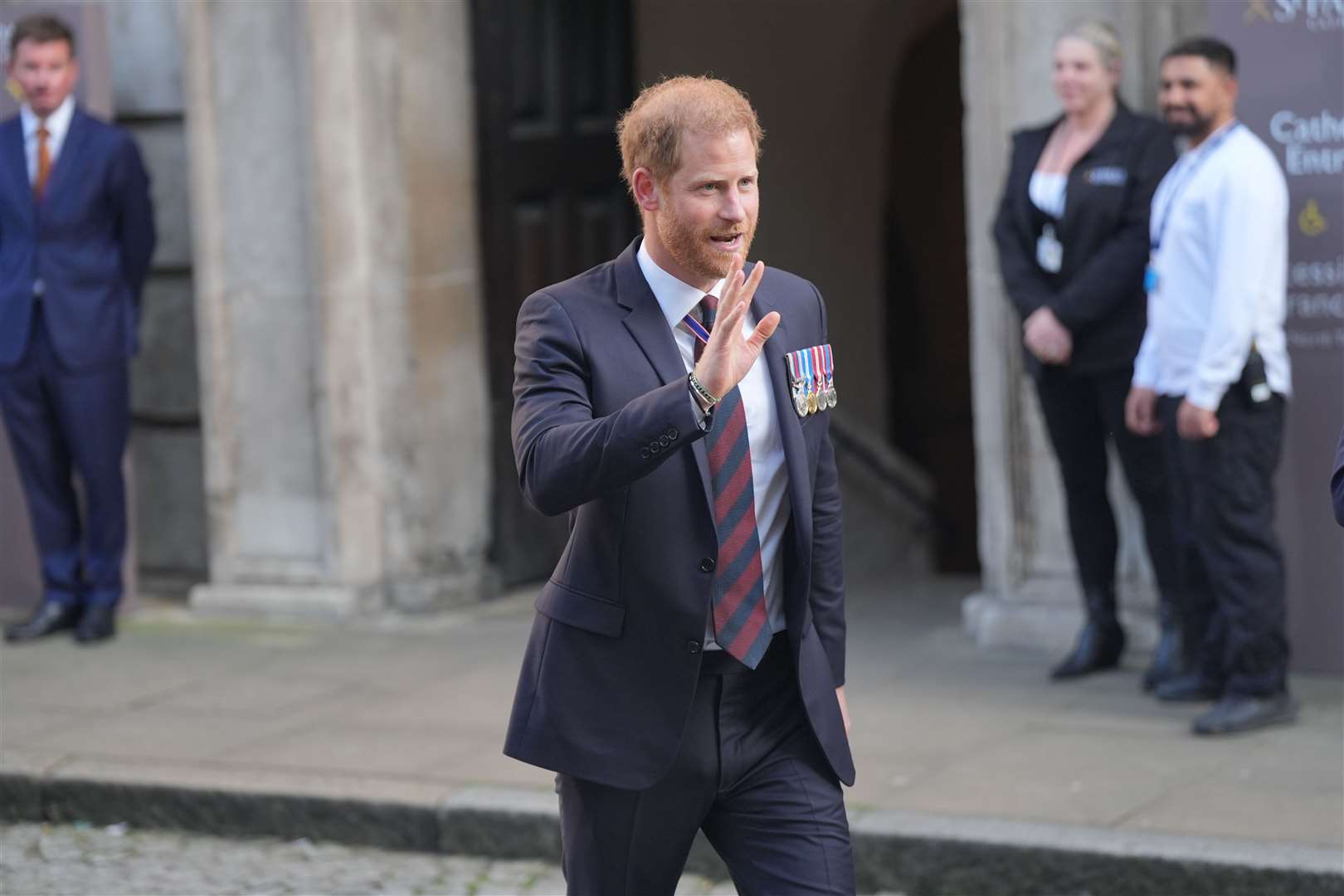 The Duke of Sussex leaves St Paul’s Cathedral in London after attending a service of thanksgiving to mark the 10th anniversary of the Invictus Games (Yui Mok/PA)