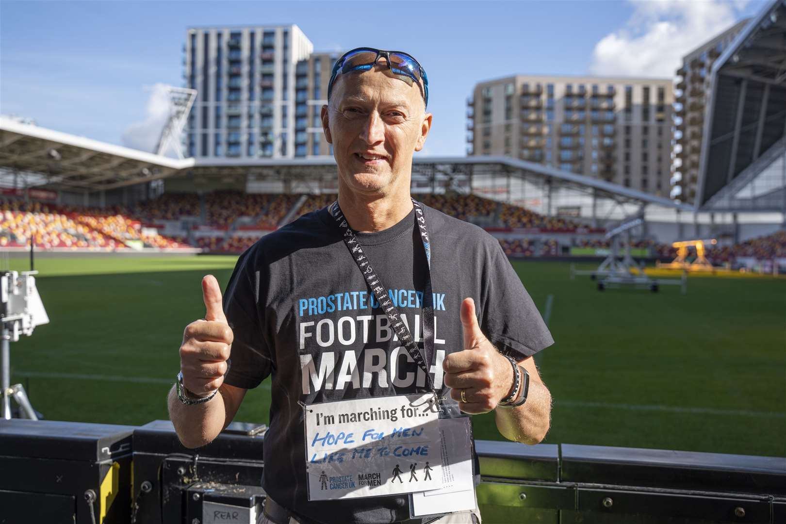 Paul Dennington at Jeff Stelling’s football march in London (Rosie Lonsdale/Prostate Cancer UK)