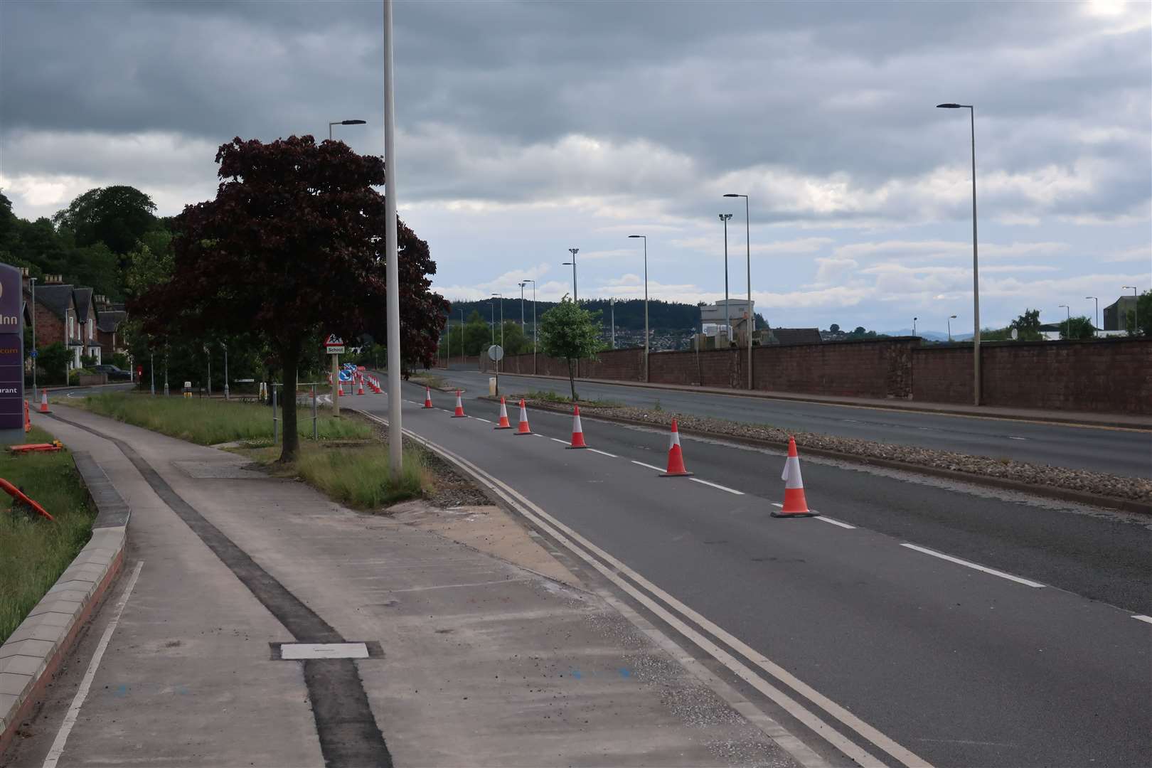 These cones on Millburn Road are for essential infrastructure works - but they show the lane which will be used as a two-way cycle route as part of measures to increase space for social distancing.