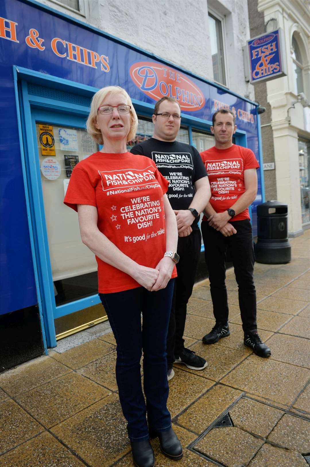 Dolphin Chip Shop in Nairn held a good fundraising on National Fish and Cip Day..Donna, Aden and Alan Dallas...Picture: Callum Mackay..