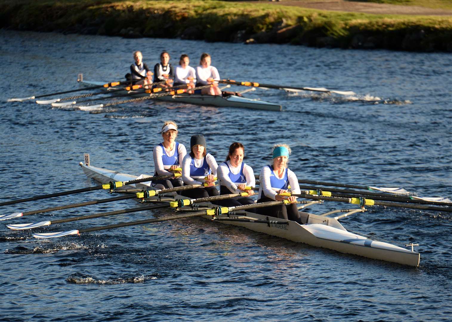 Inverness Rowing Club event on Caledonian Canal between Dochgarroch and the club boathouse at Tomnahurich Bridge.Close action from womens quads. Picture Gary Anthony..