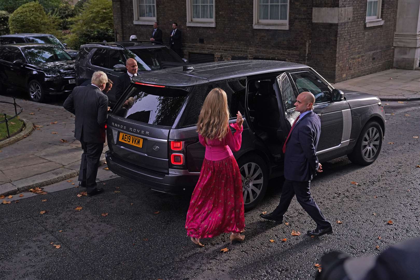 Carrie and Boris Johnson leave Downing Street before travelling to Balmoral for an audience with the Queen (Yui Mok/PA)