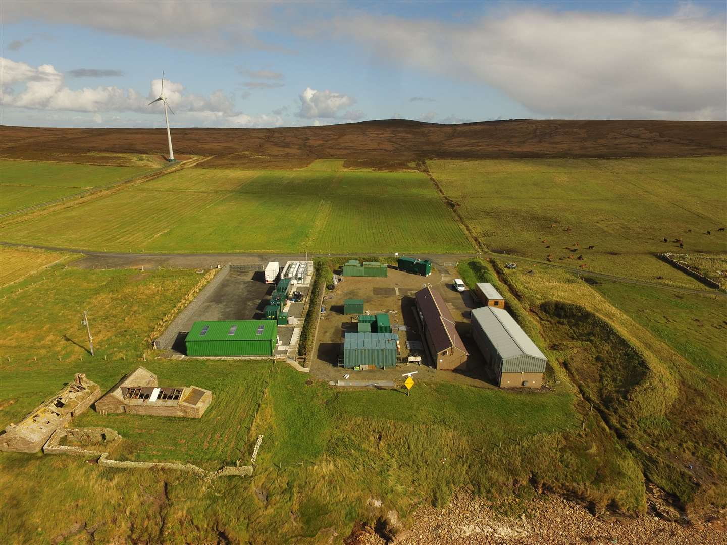 EMEC's onshore substation and hydrogen plant at Caldale on Eday, Orkney.