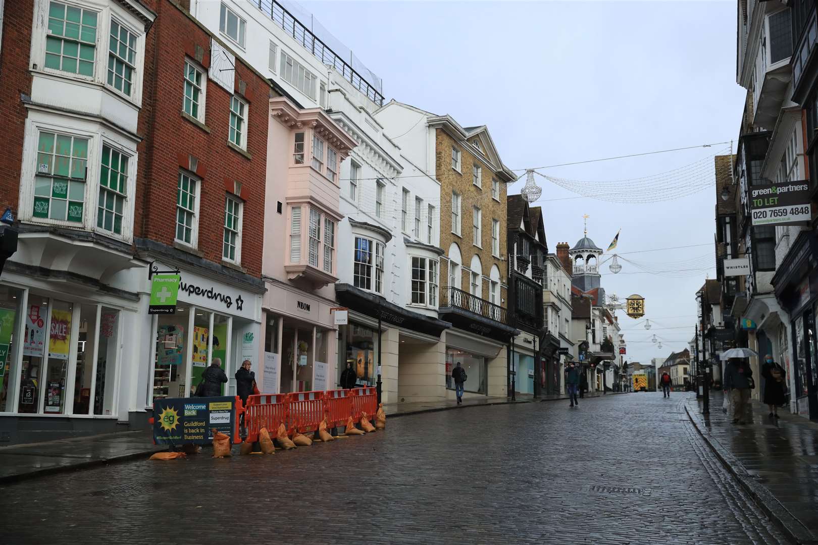 The High Street in Guildford, Surrey, looked almost deserted (Adam Davy/PA)