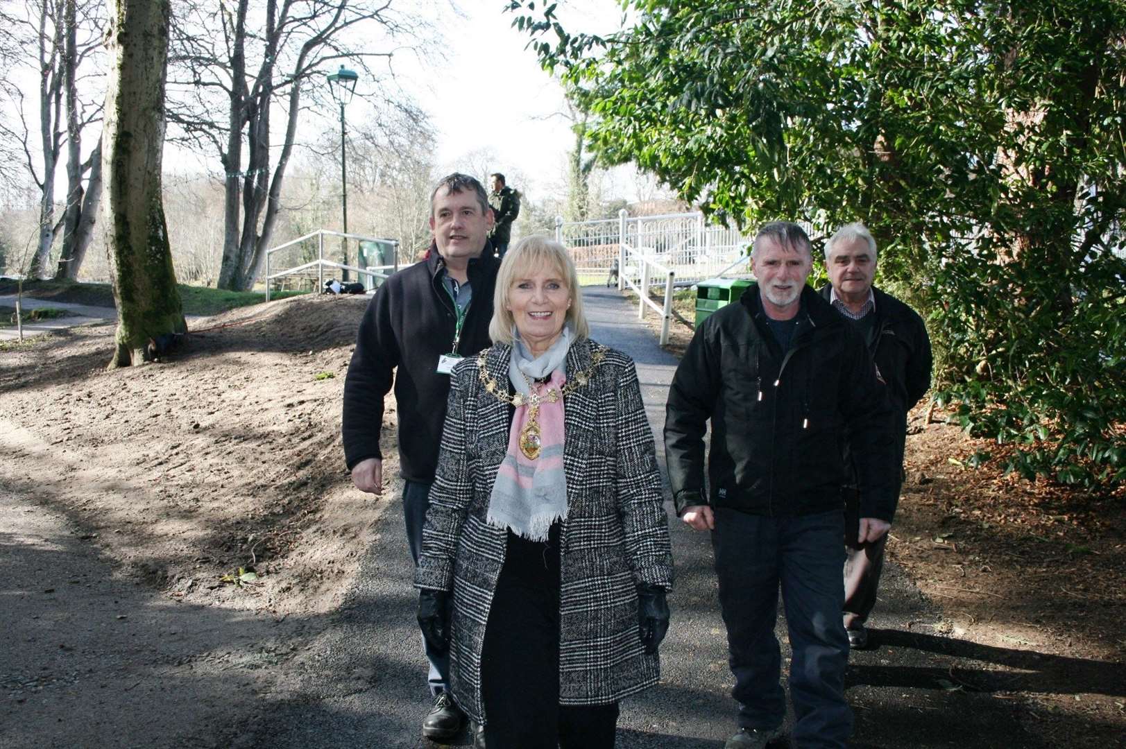 Pictured showing Inverness Provost Helen Carmichael the improved access at the Silver Wells Bridge are L to R - the Council’s Amenities Officer Peter Kelly with Mike Brandon and Graham Fettes from Brandon Landscaping.