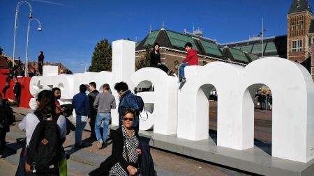 The I Amsterdam sign in Museumplein is an irresistible photo op. Picture: Hector MacKenzie