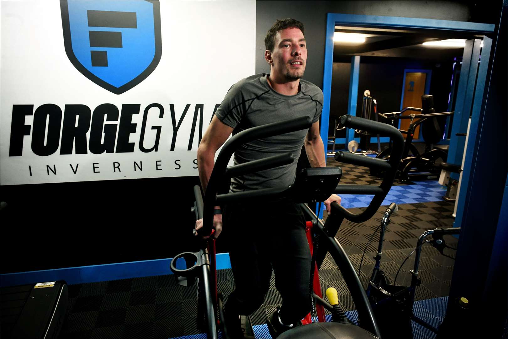 Matthew Green on one of the machines at Forge Gym Picture: James Mackenzie