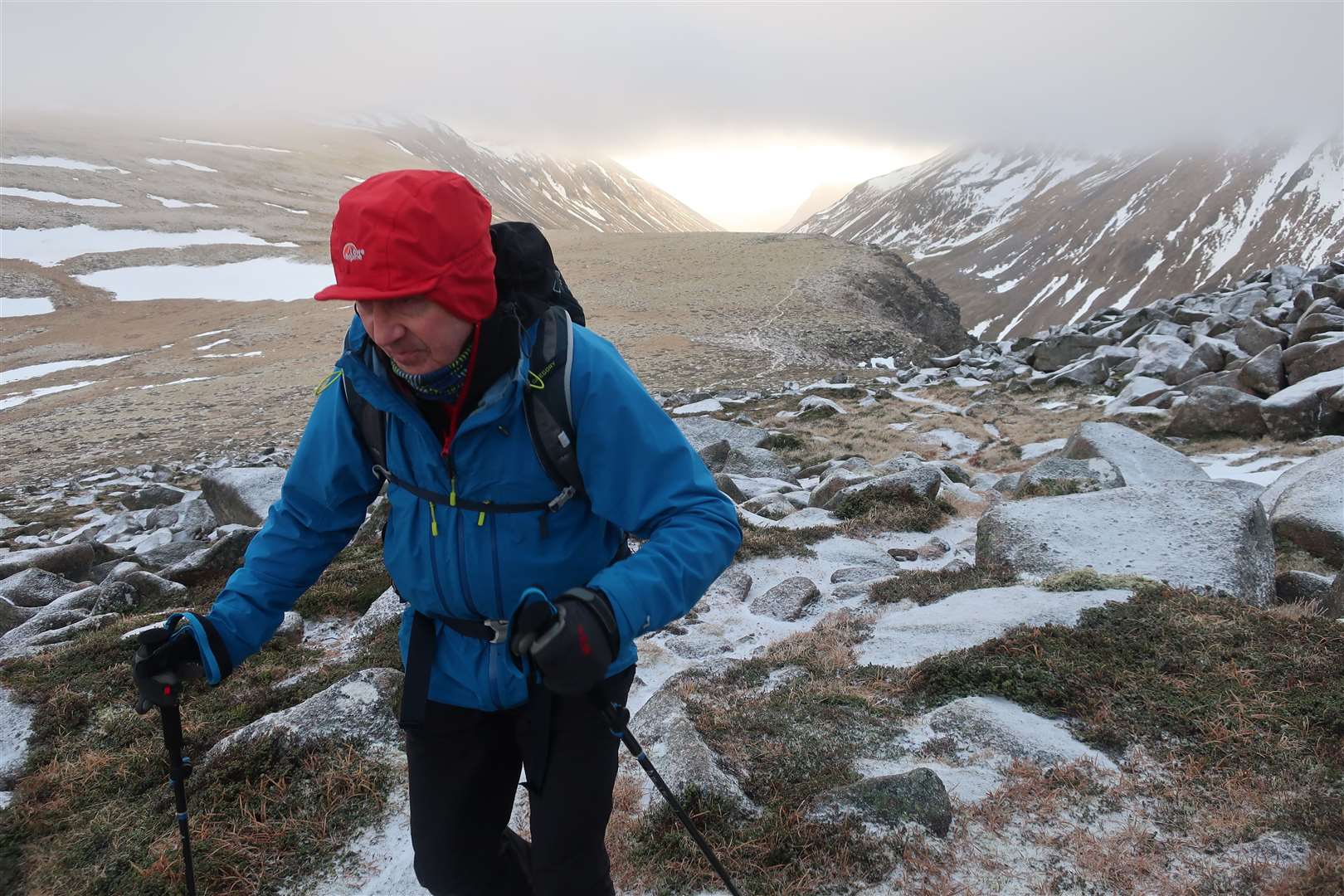 On the ascent to Lurcher's with the Lairig Ghru behind.