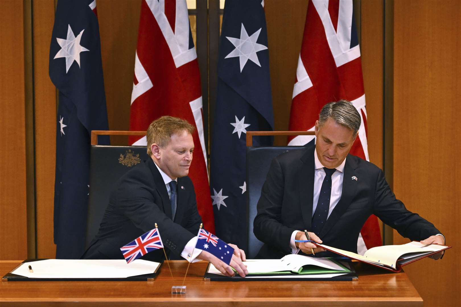 Defence Secretary Grant Shapps, left, and Australian defence minister Richard Marles (Lukas Coch/AAP Image/AP)