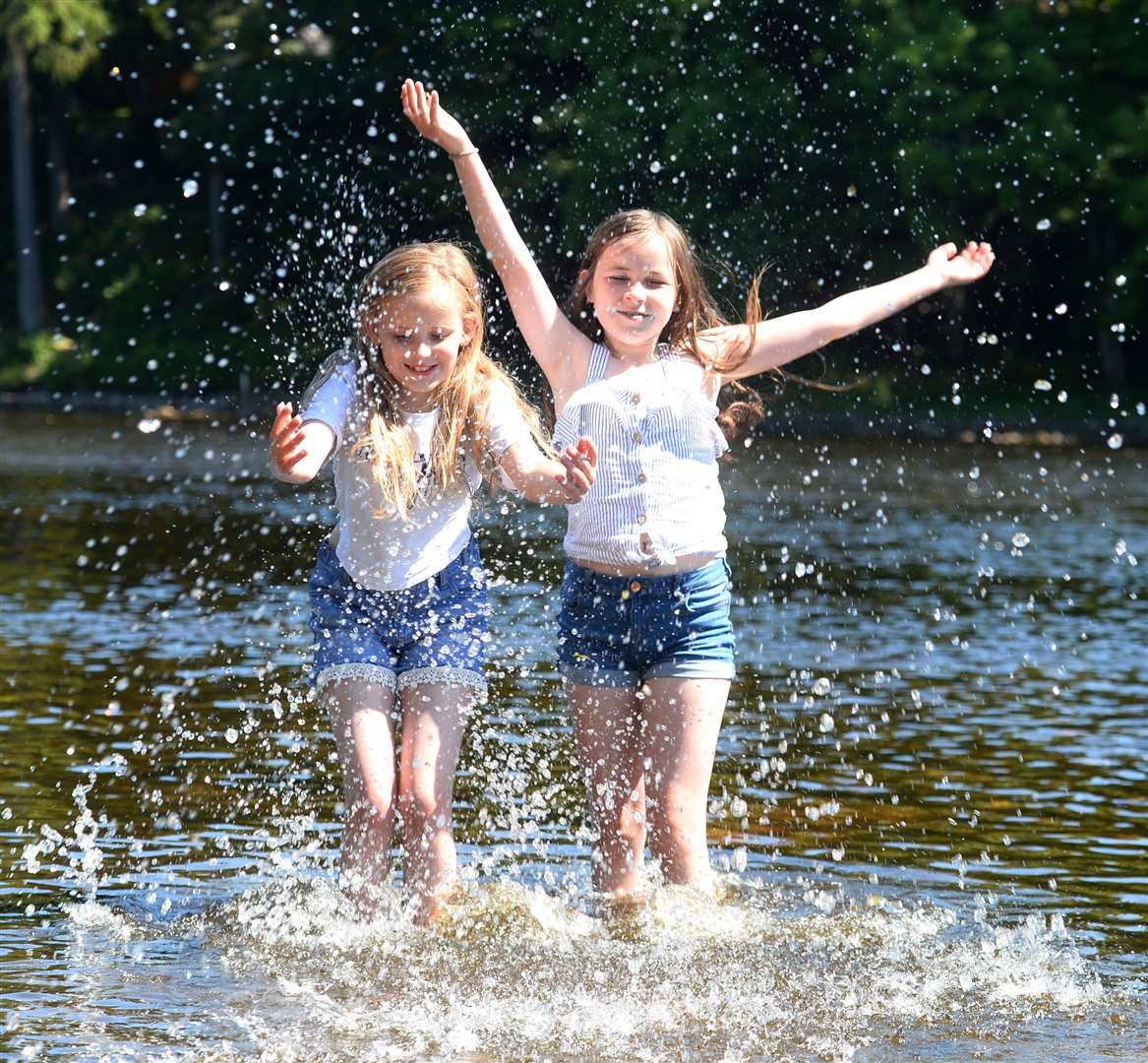 Making a splash in the River Ness for Lily McIntyre and Kadie Chisholm..Picture: Gary Anthony..