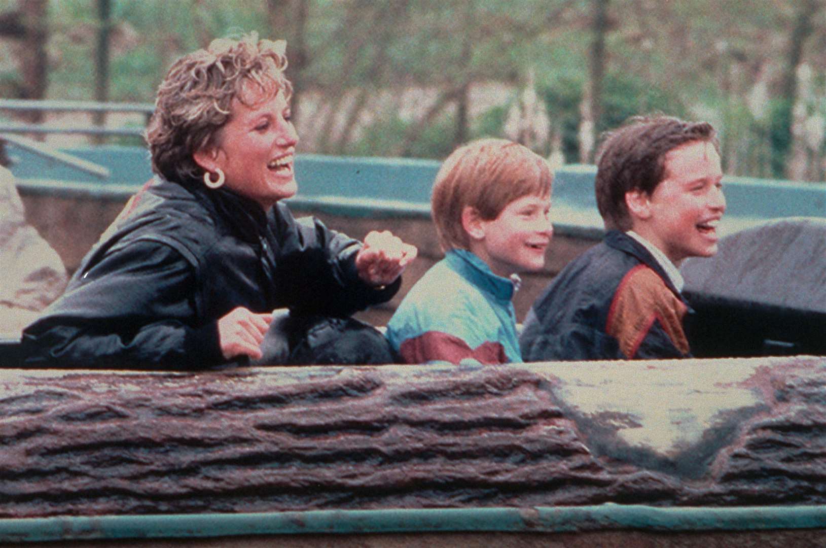 Diana, Princess of Wales enjoys a day out at Thorpe Park amusement park with her sons, William and Harry (Cliff Kent/PA)