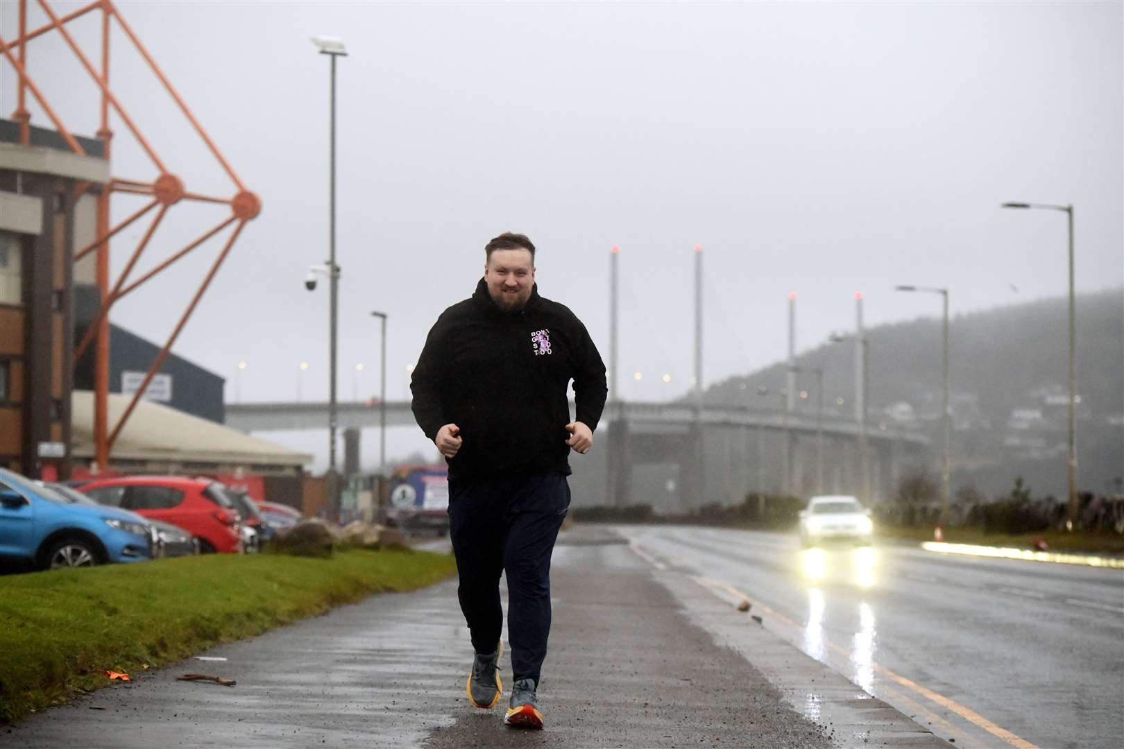 Malcolm Robertson ran from Caledonian Stadium to RNLI's base in North Kessock. Picture: James Mackenzie.