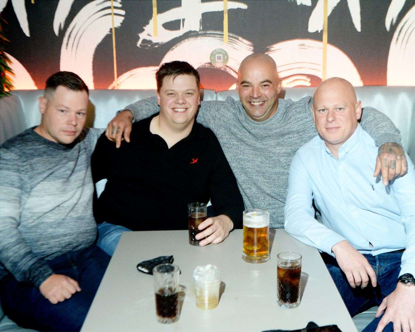 Fraser Abbot (2nd from right) celebrating his birthday with friends. Picture: James Mackenzie.