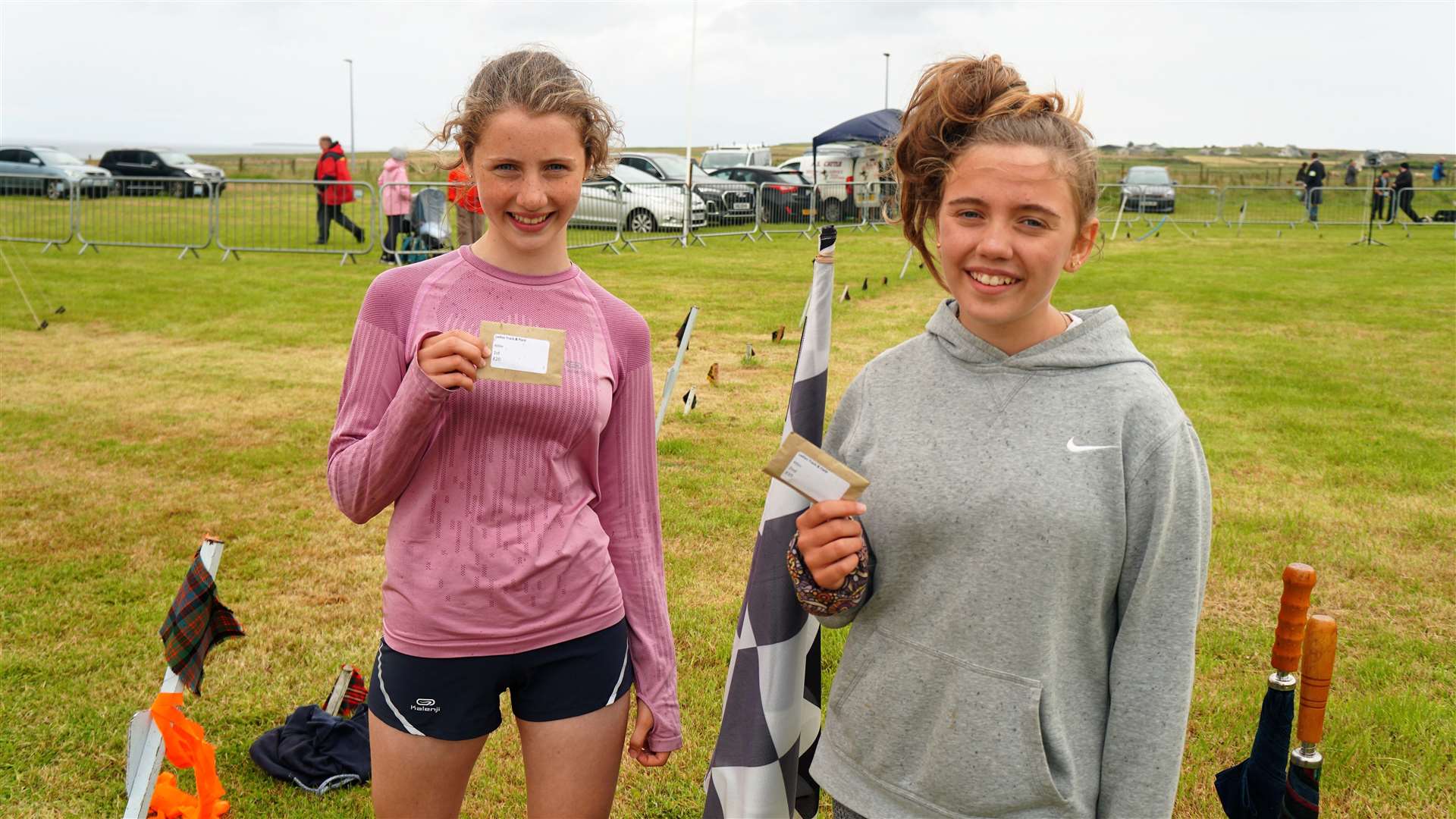 Iolanthe Cooper (left) and sister Adah. Iolanthe won the 400m ladies' race and her sister came in second. Picture: DGS