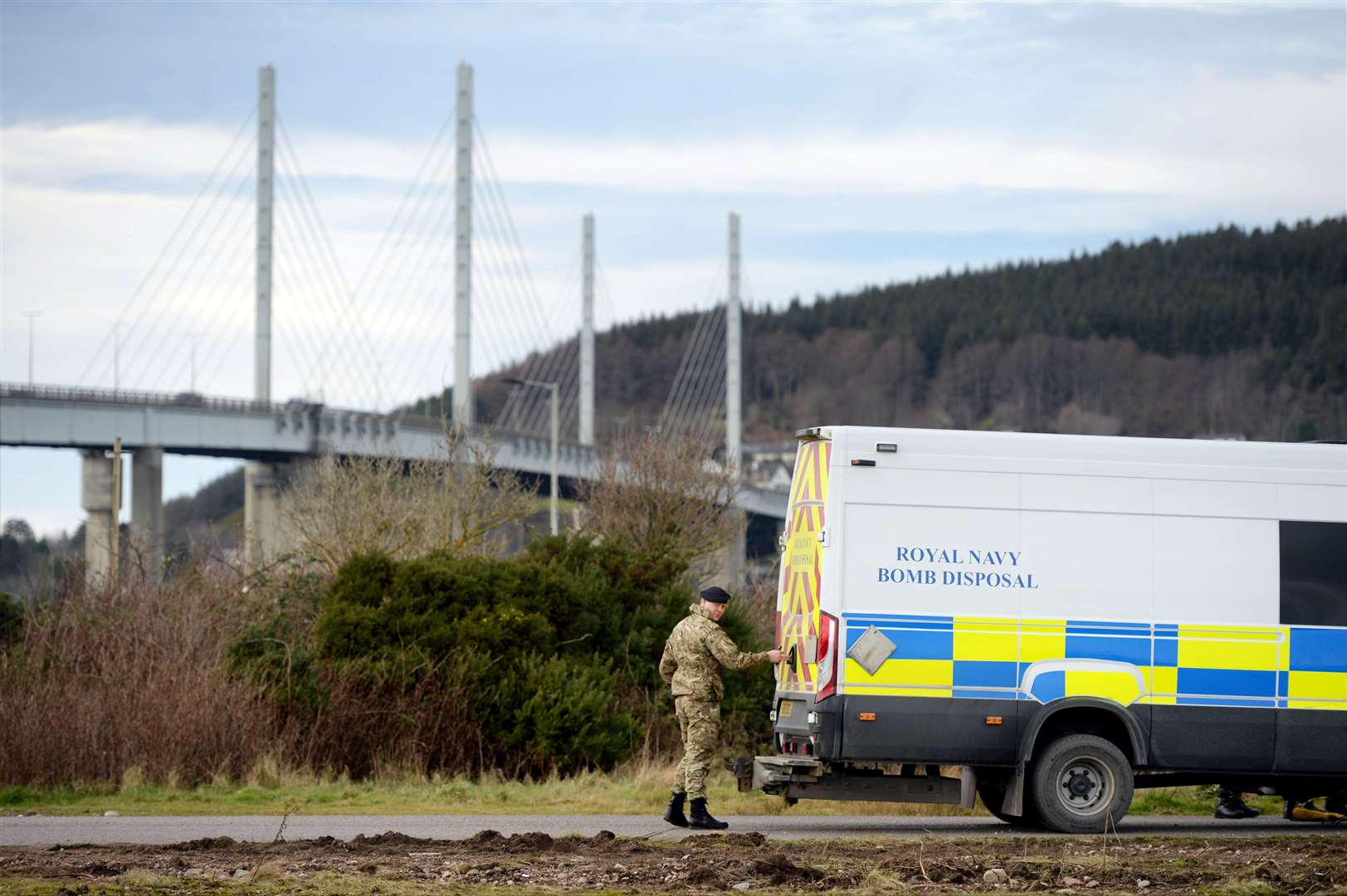 The Royal Navy bomb disposal team at the scene. Picture: James MacKenzie