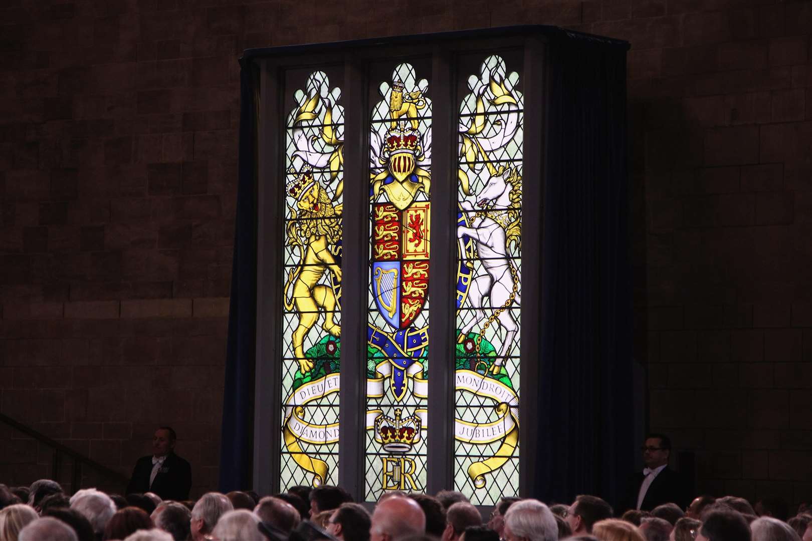Guests look at the Diamond Jubilee stained glass window (Dan Kitwood/PA)