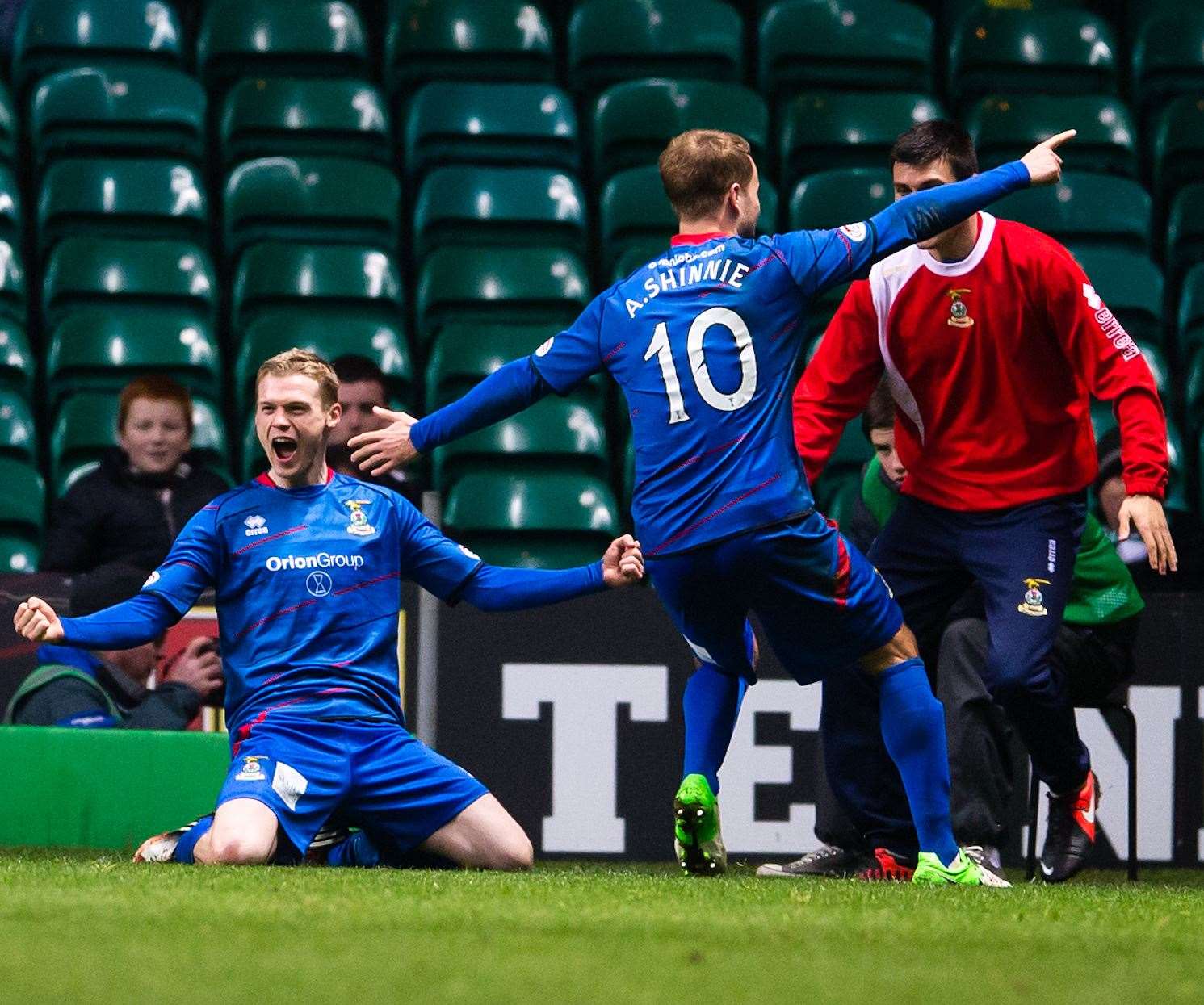 Billy McKay celebrates the winning goal against Celtic with Andrew Shinnie in November 2012