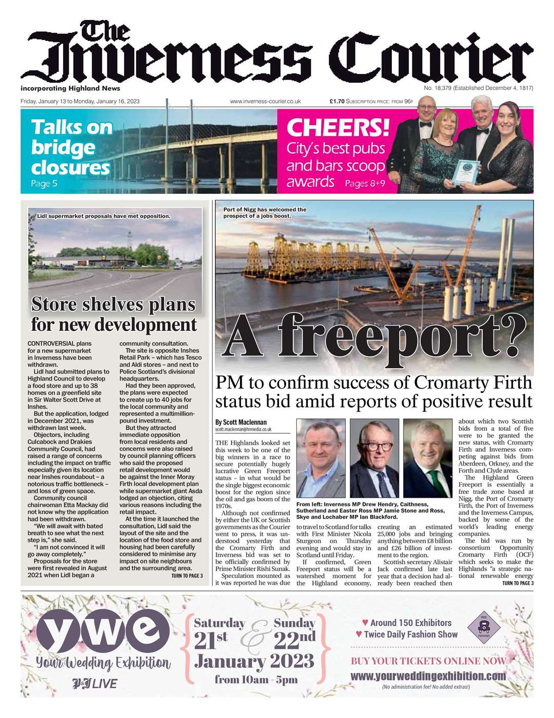 The Inverness Courier, January 13, front page.