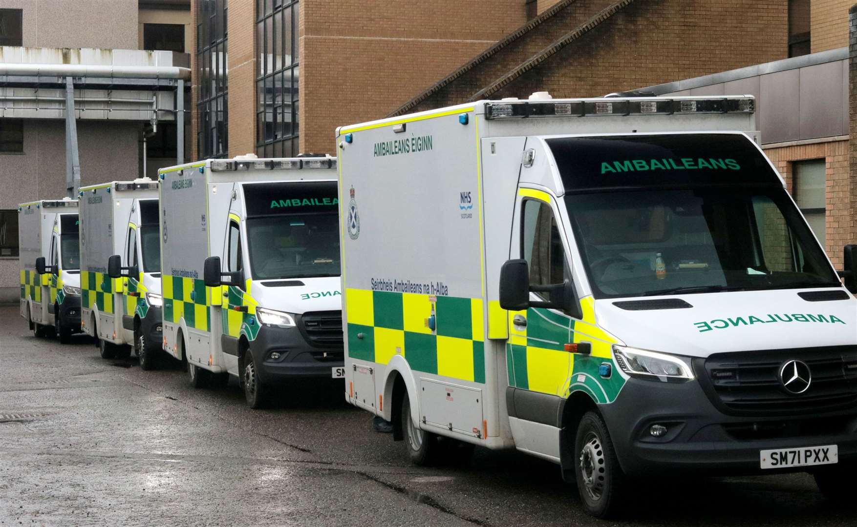 A queue of ambulances outside Raigmore.
