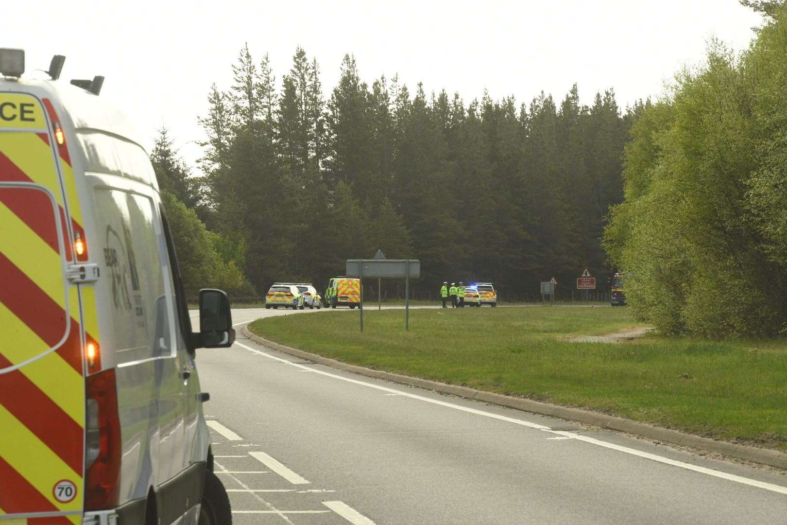 The accident scene, from afar, on the A9 south of Inverness.