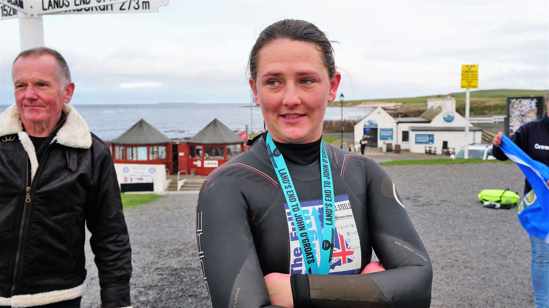 Jasmine Harrison after finishing her Land's End to John O'Groats coastal swim on Tuesday afternoon. Picture: DGS
