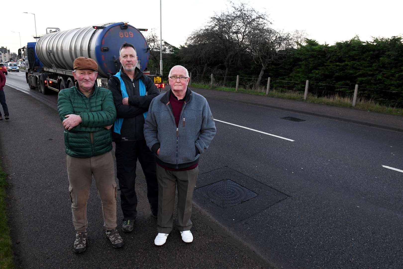 Stephen Wiseman, Roger Rushton and Bill Henderson, local residents by the A96. Picture: James Mackenzie.