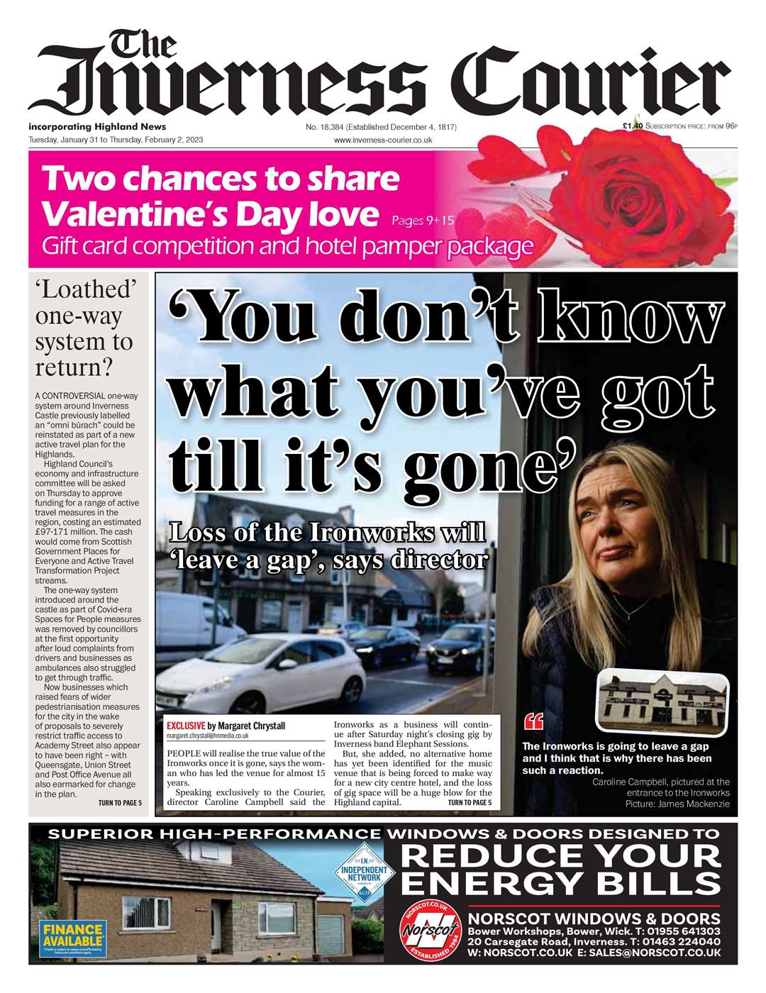 The Inverness Courier, January 31, front page.