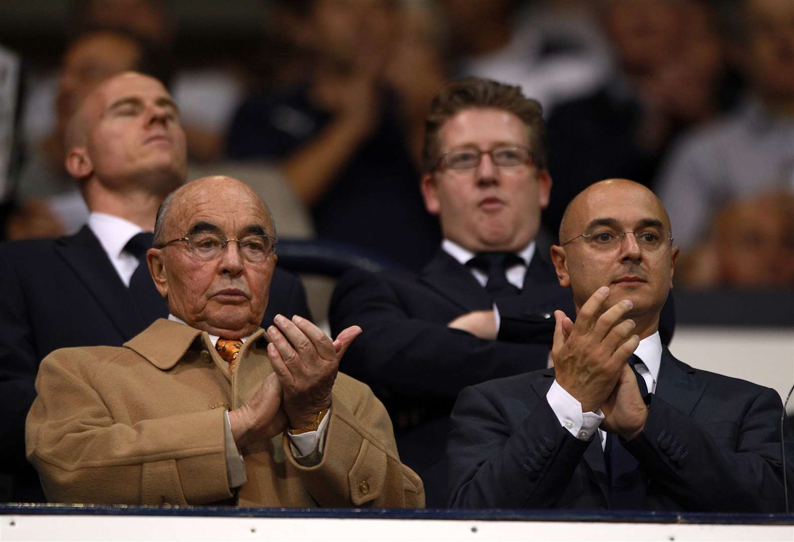 Joe Lewis (left) in the stands with Tottenham chairman Daniel Levy (PA)