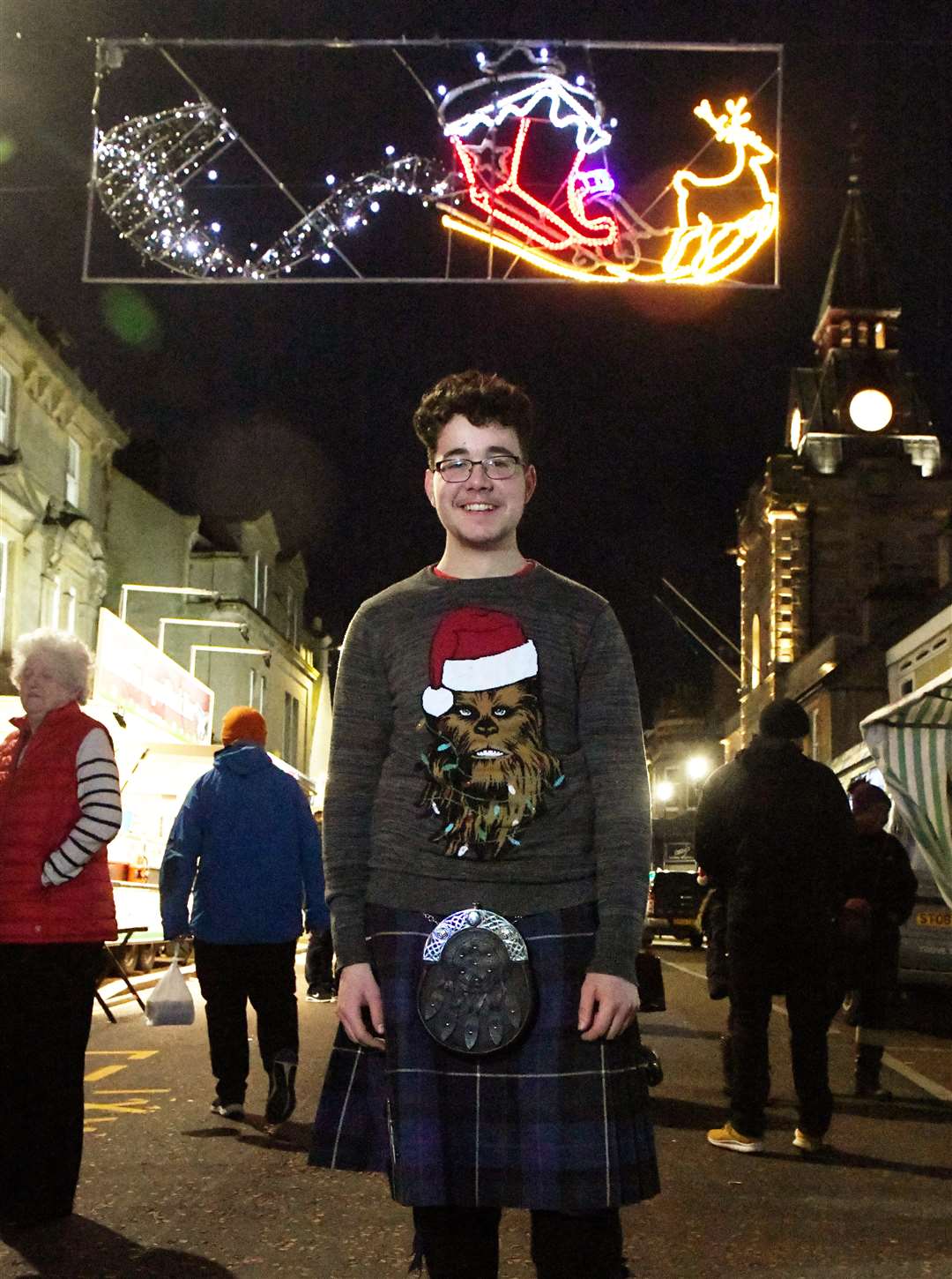 Havila Mackintosh in a Christmas jumper and kilt. Picture: James Mackenzie.