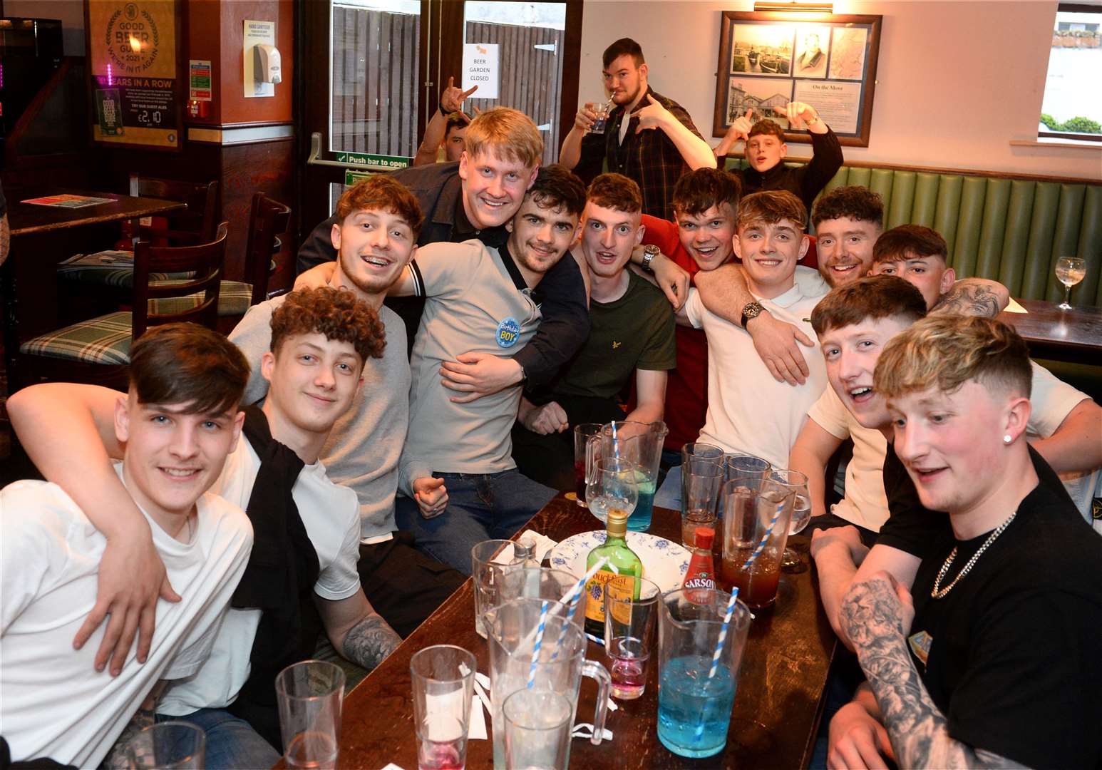 Grant Hogg(centre) on his 19th birthday celebration.Picture Gary Anthony.