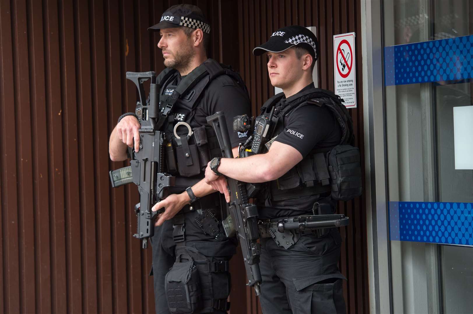 Armed police outside Inverness Railway Station. Picture: Callum Mackay.