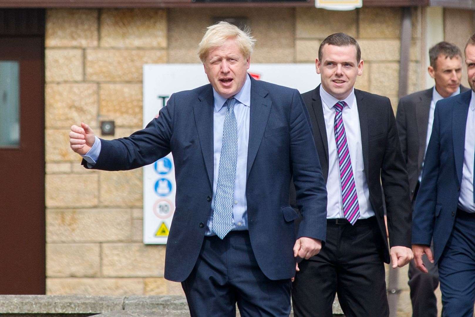 Prime Minister Boris Johnson pictured with Scottish Conservative leader Douglas Ross during a visit to Baxters' Highland Village in Fochabers in July 2020.