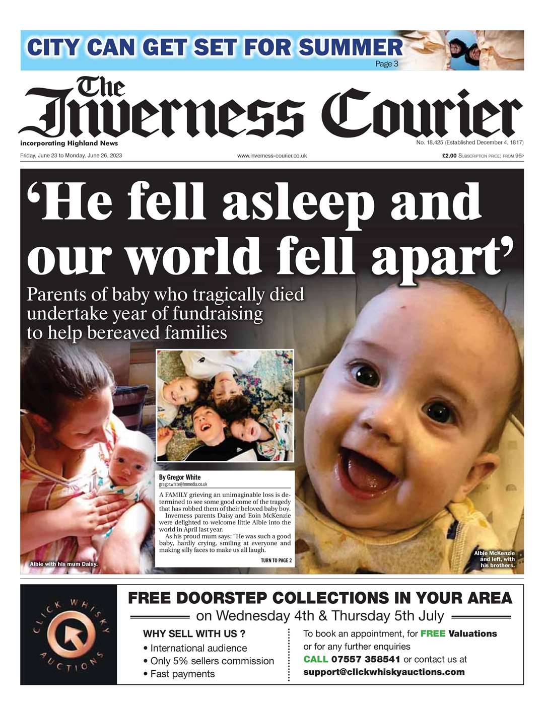 The Inverness Courier, June 23, front page.