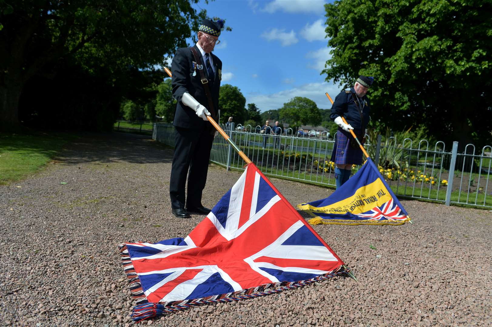Bill Dingwall (right) and Joe Davidson mark the 100th anniversary of the Royal British Legion during a ceremony at Cavell Gardens war memorial in Inverness.