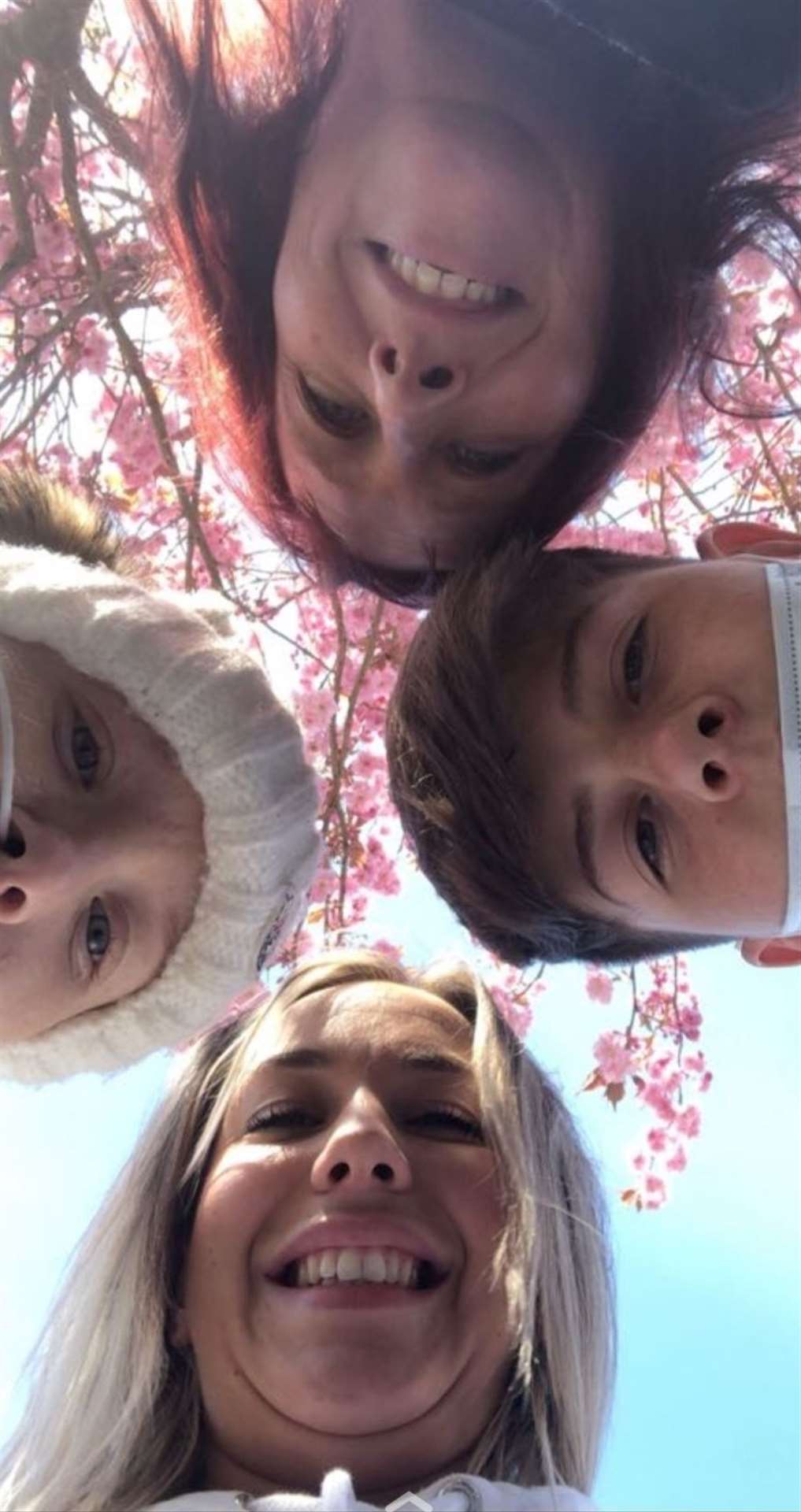 Under the blossom tree in Aberdeen, clockwise from top, Cecilia Smith, Harry Fraser, Rachael Smith and Maisie Fraser.
