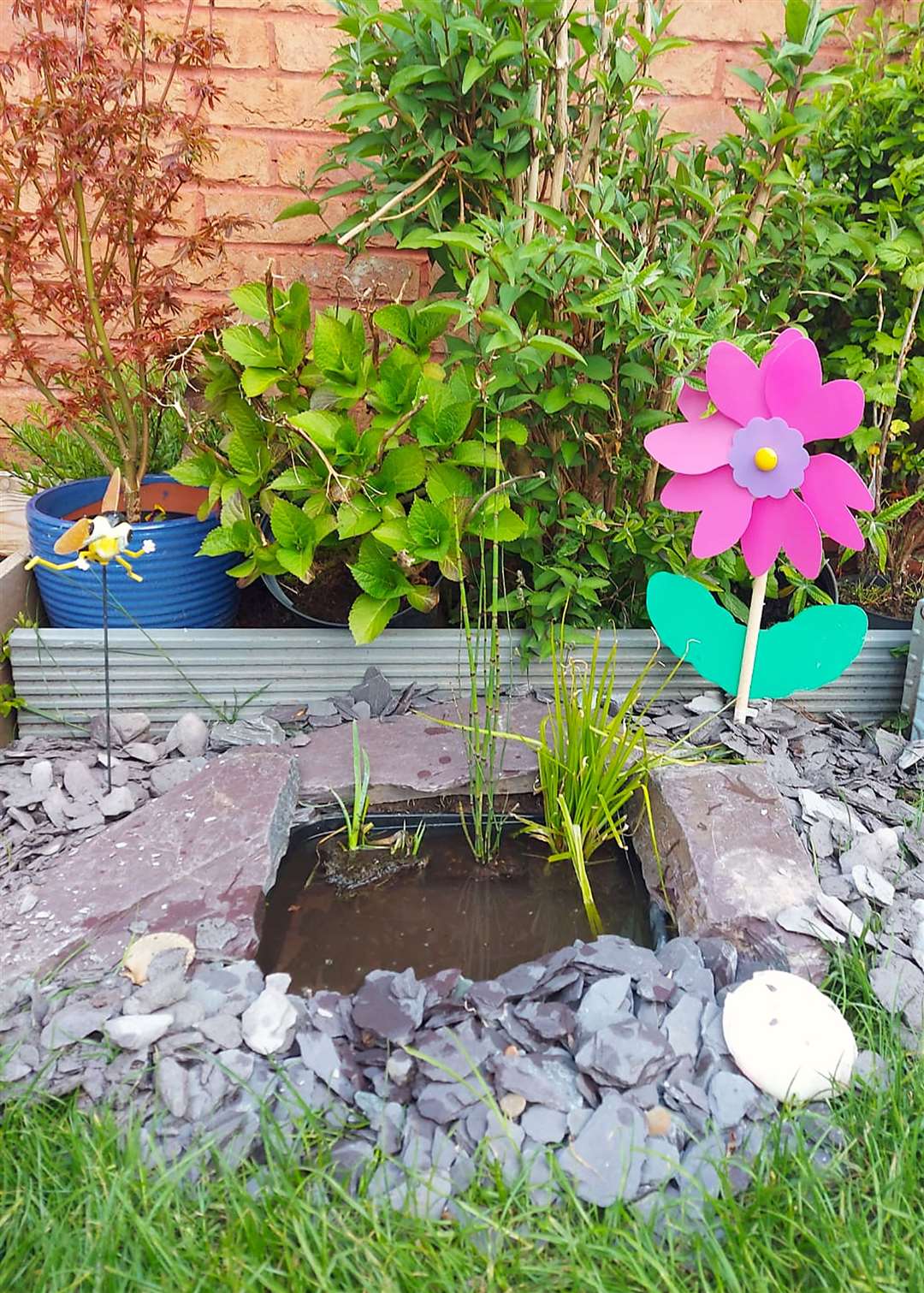 Alastair Hough's finished mini pond. Picture: Garden Organic/PA