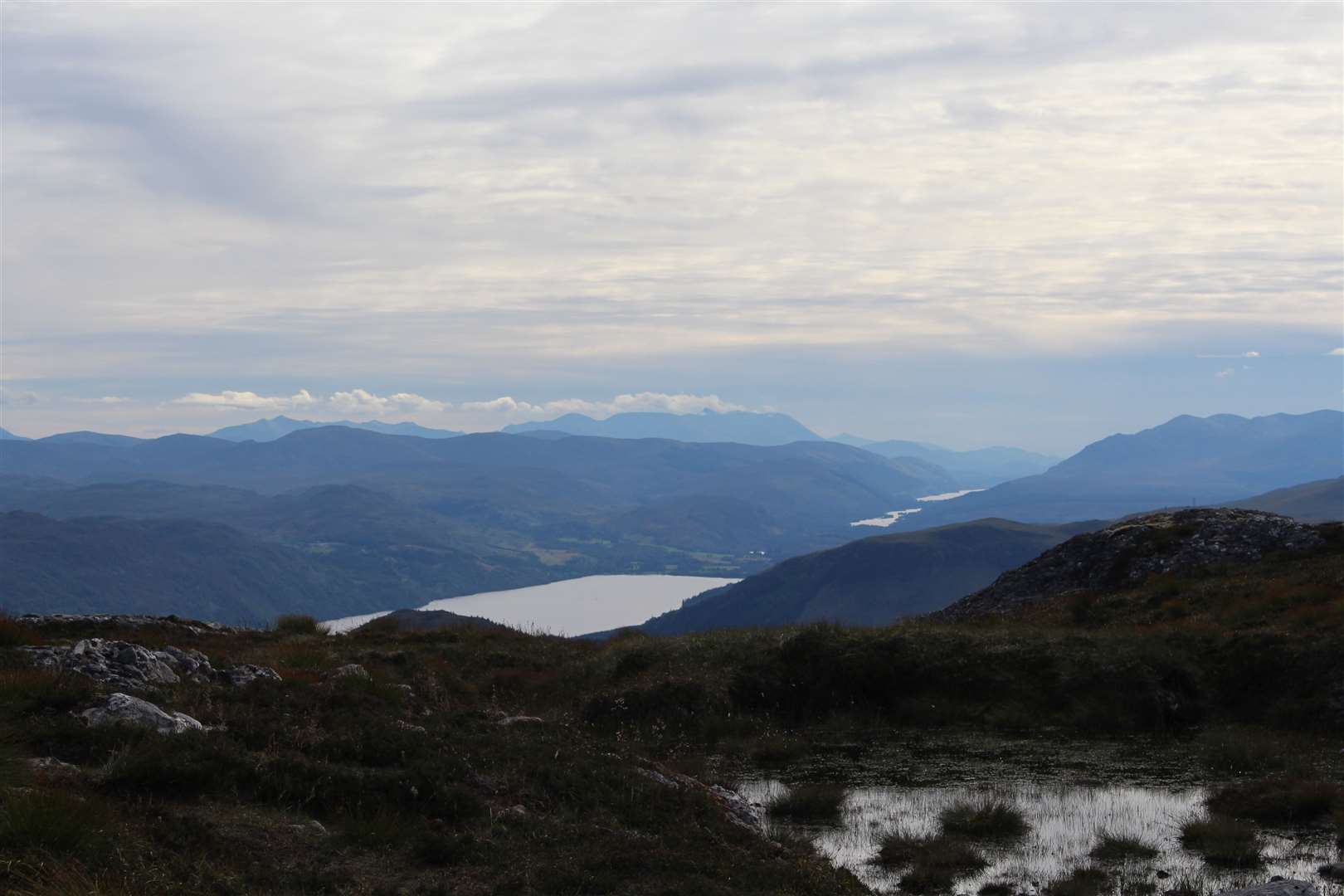 Ben Nevis's summit is clipped by cloud in this view south down the Great Glen.