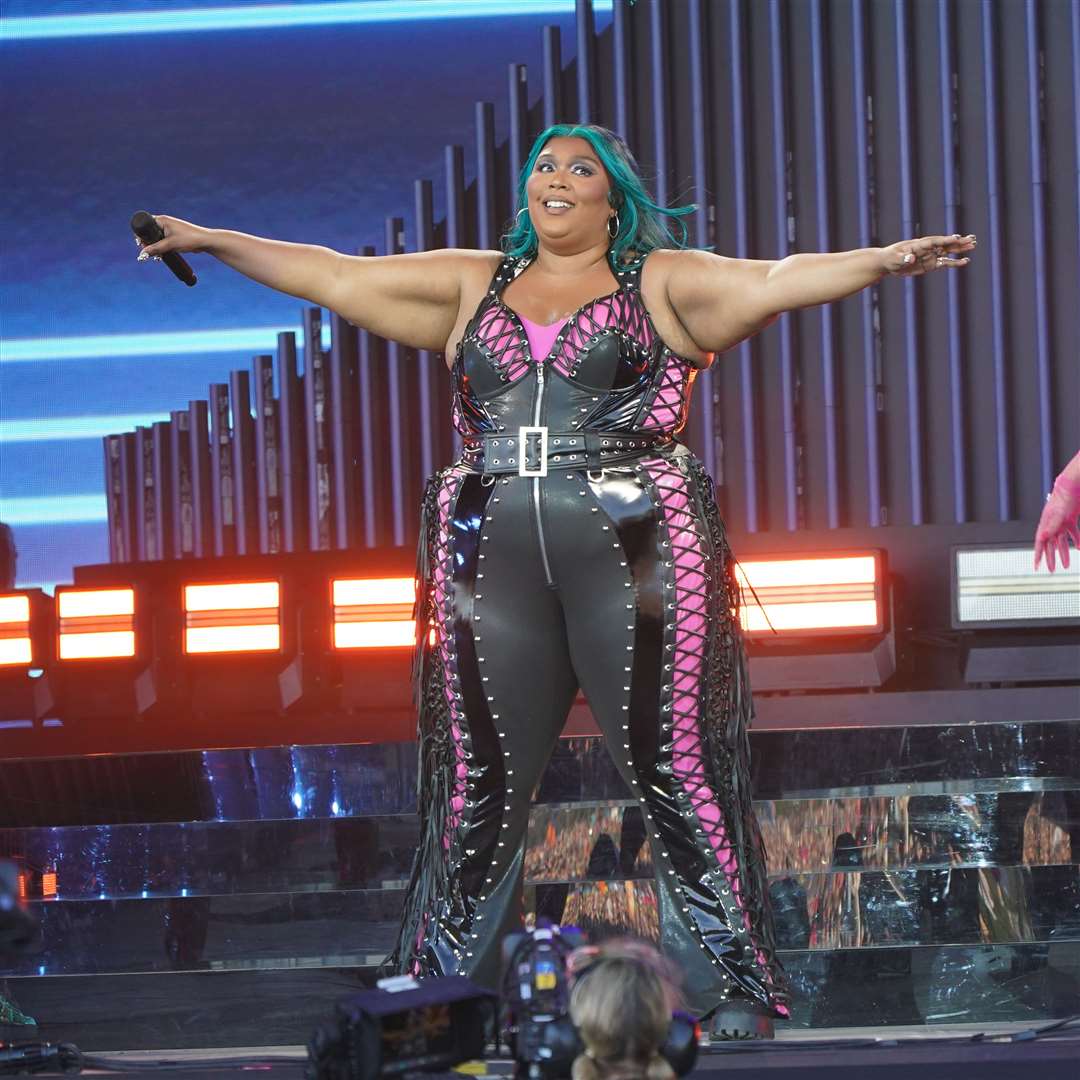 Lizzo performing on the Pyramid Stage at the Glastonbury Festival at Worthy Farm in Somerset. Picture date: Saturday June 24, 2023.