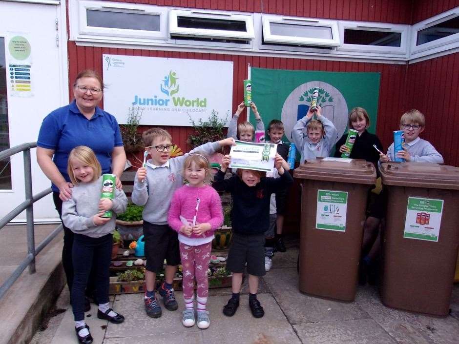 Elena Reid with a team of Junior World recyclers.