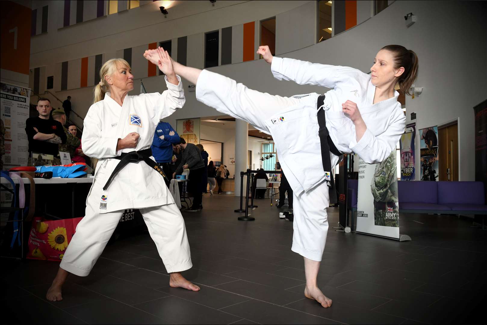 Dolina Ross and Sophie Howarth promoting the UHI Karate Club. Picture: James Mackenzie.