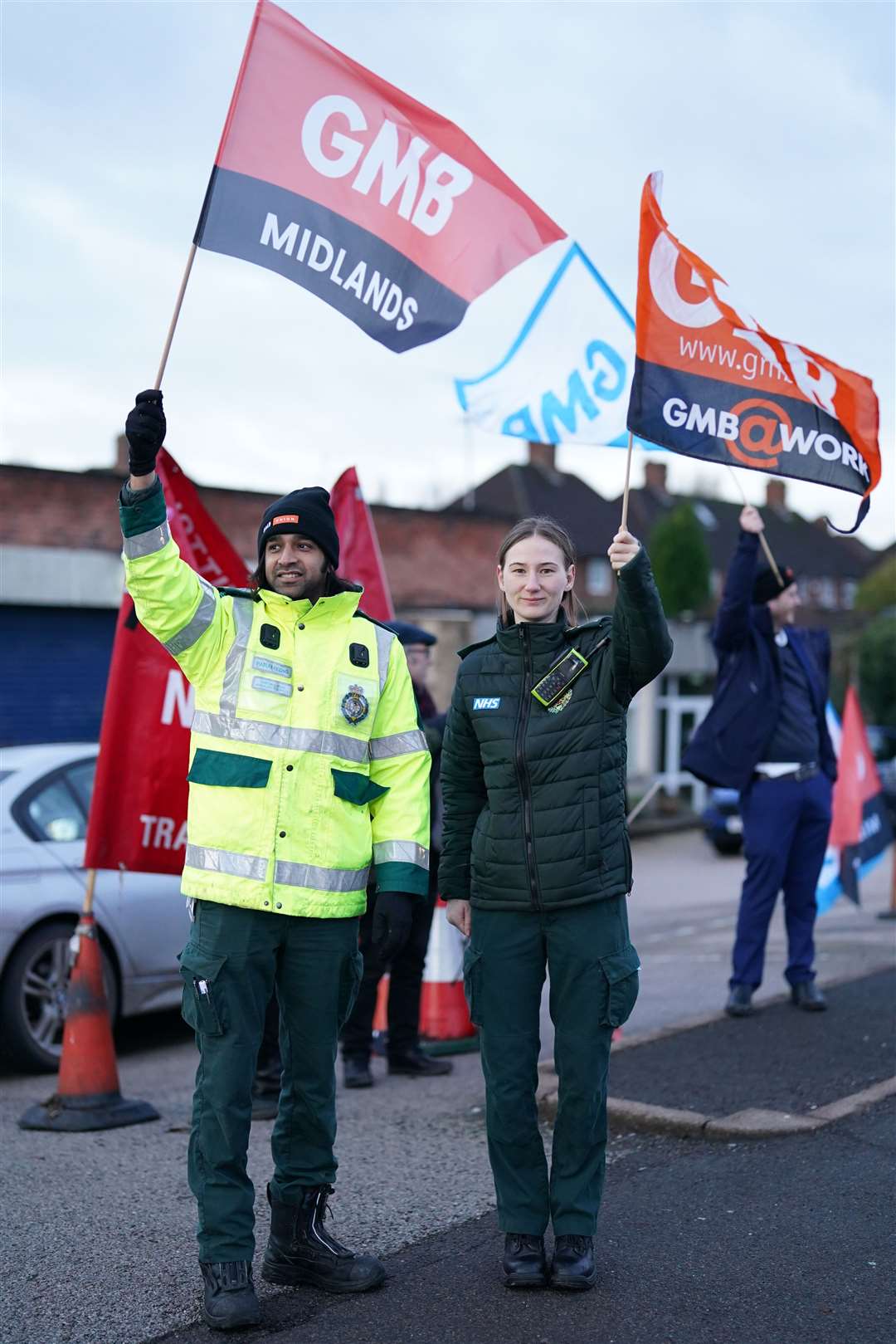 Ambulance workers on the picket line outside East Midlands Ambulance Service, Beechdale ambulance station in Nottingham (Jacob King/PA)