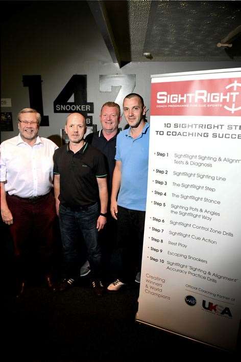 Stephen Feeney, Sight Righ Coach, Paul Mackenzie, Centre Owner, Alex Cooper and John McAleaney, Snooker League Co-Founders. Picture: James Mackenzie.